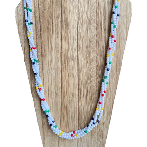 Napier vintage beaded acrylic necklace white with primary colors patented clasp